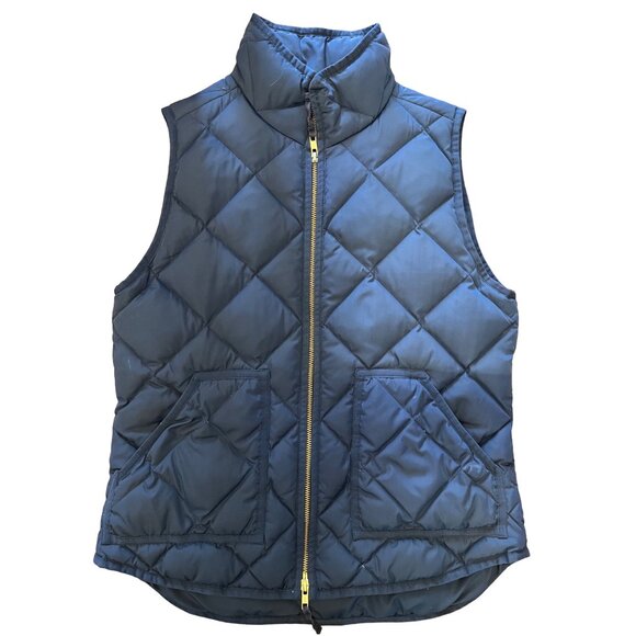 J.Crew Womens Quilted Navy Blue Puffer Vest Pockets Gold Zipper - Picture 1 of 9